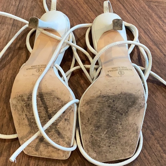 Cream Strappy Heels with Square-Toe Design - Picture 6 of 6